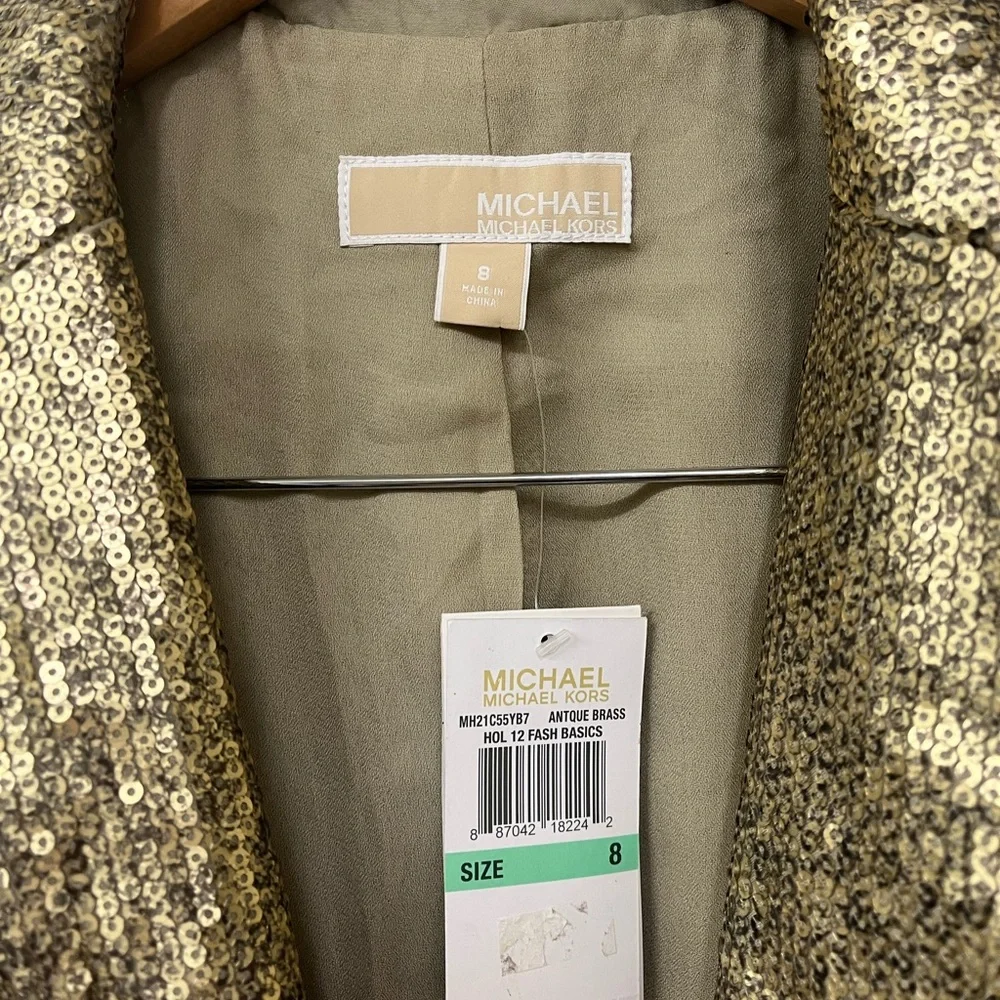 NWT $195 Michael Michael Kors Gold Sequin Blazer 8 - Picture 4 of 5